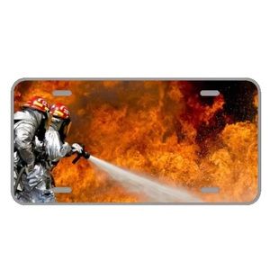 Custom license plate with brave firefighters